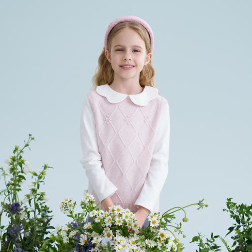 mettekids儿童100%羊绒衫2025春季新款女童粉色针织马甲毛衣背心 商品图1