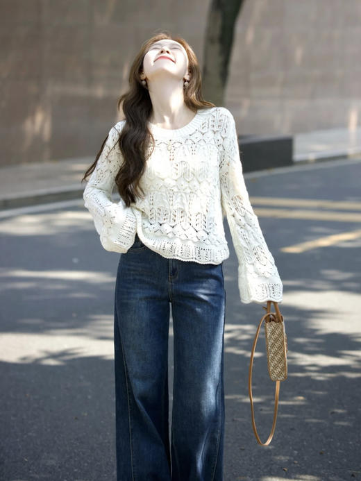 【百图lulu定制】【疏影针织衫】慵懒氛围感  宽松 喇叭袖 针织衫 罩衫 商品图4