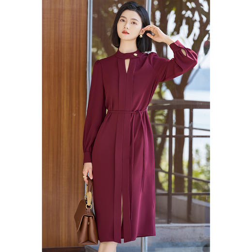 剩S/M/L/XL 米思阳2026春季新款知性气质安可拉红连衣裙修身显瘦系带5331 商品图4