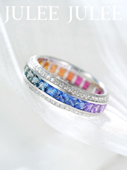 JULEE JULEE茱俪珠宝  18K白金/玫瑰金彩虹蓝宝石圈戒戒指 商品图4
