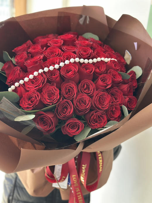 圆形全开放式 手打高原红51支红色玫瑰花束 商品图0