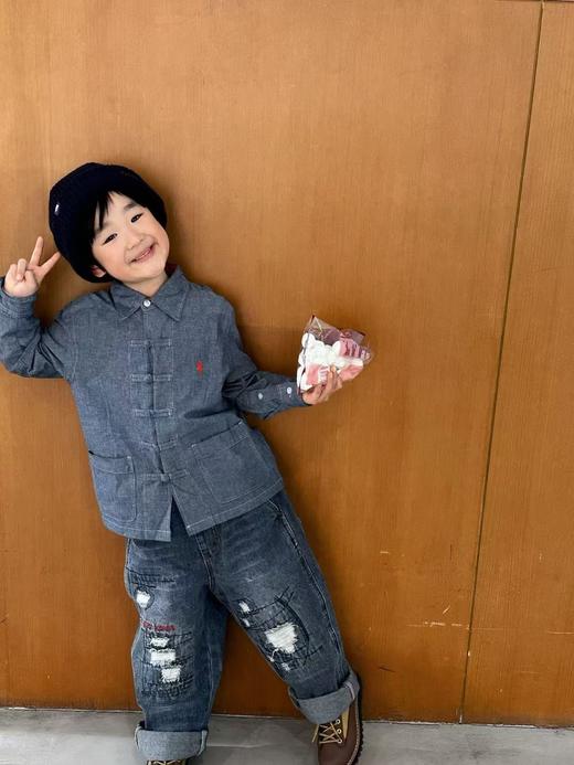 2025春季新款！原创新年限定刺绣字母重工水洗补丁磨破牛仔长裤！ 商品图0