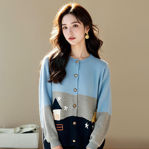 奢姿2025年春季新款大码女装设计感减龄上衣胖妹妹童趣休闲针织衫9544390321 商品图3