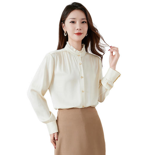 QS-22599630原创春夏新款长袖真丝衬衫女桑蚕丝显瘦衬衣女22599630 商品图4