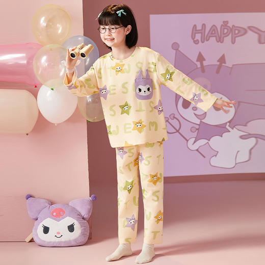 【纯棉睡衣】春秋季 儿童睡衣可爱卡通 女童圆领长袖 中小大童薄款家居服  商品图3