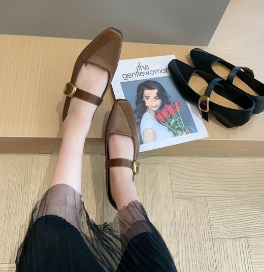 2025新款复古优雅方头玛丽珍鞋粗跟一字带浅口单鞋女2025春夏！ 商品图5