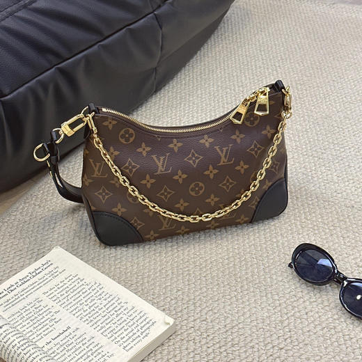 正品二手 LV boulogne 老花拼皮 黑色 牛角包 商品图0