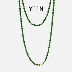 「弈」系列围棋串珠长项链-金绿