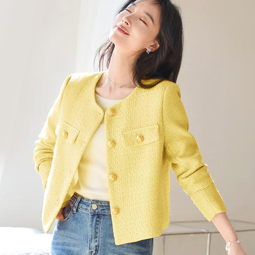 VICTORIA&VERA女装春季“法香告白”小香风高级感减龄金扣圆领短款外套 商品图8