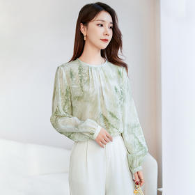 QS-12599688春夏新款桑蚕丝印花圆领T恤女减龄真丝打底衬衫12599688