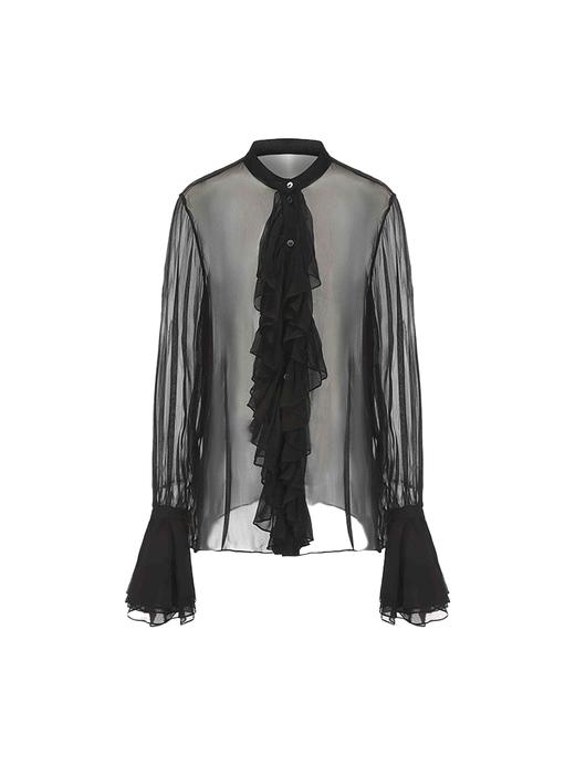 【暗调爵士】宫廷风飘逸装饰透视桑蚕丝上衣 商品图4