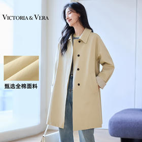VICTORIA&VERA女装春季“巴恩风”高级感气质显瘦百搭全棉中长款条纹袖风衣