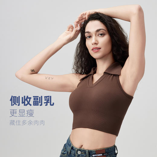 iyoga翻领运动背心女无袖带胸垫修身高弹透气健身服瑜伽服女上衣   bra089 商品图4
