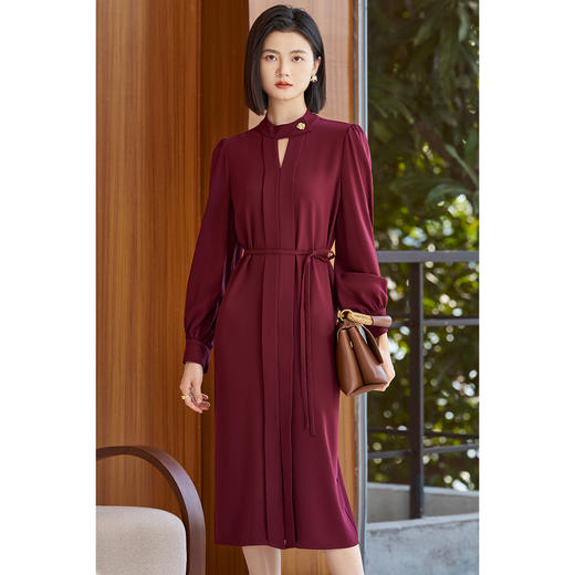 剩S/M/L/XL 米思阳2026春季新款知性气质安可拉红连衣裙修身显瘦系带5331 商品图1