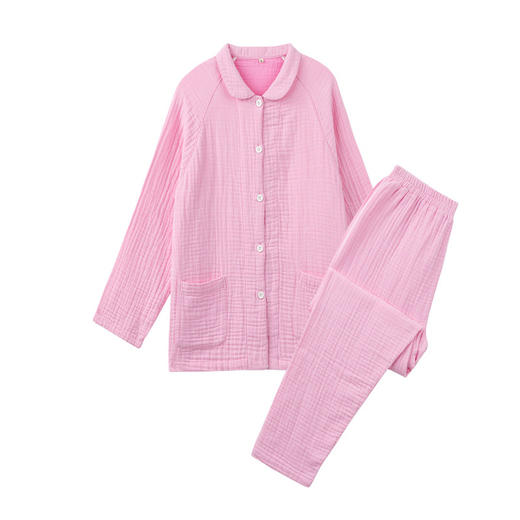 【纯棉细格四层纱睡衣】全棉四层纱家居服纯色多层纱睡衣男女情侣居家服套装 商品图5