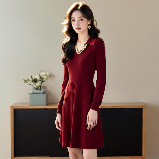 奢姿2025年春季新款大码女装复古V领裙子胖妹妹韩系拼接连衣裙9851821012 商品图2