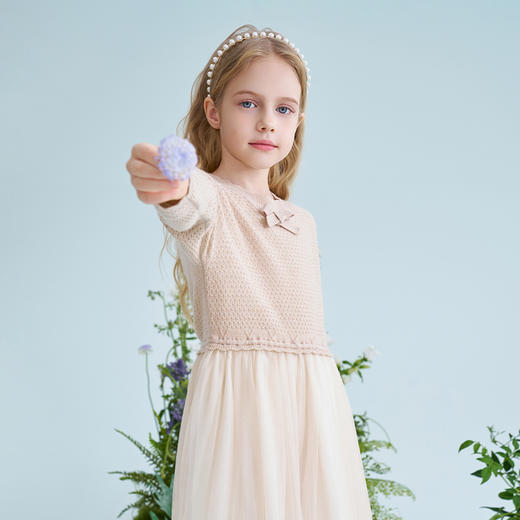 mettekids儿童羊毛连衣裙2025春季新款女童针织网纱公主裙子童装 商品图5