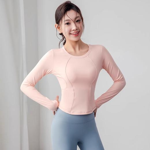 跃牌【美西西系列】新款显瘦圆领瑜伽T恤设计感休闲瑜伽服长袖高弹跑步修身CX-6912 商品图4