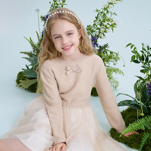 mettekids儿童羊毛连衣裙2025春季新款女童针织网纱公主裙子童装 商品图3
