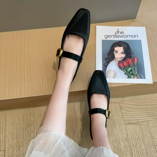 2025新款复古优雅方头玛丽珍鞋粗跟一字带浅口单鞋女2025春夏！ 商品图4