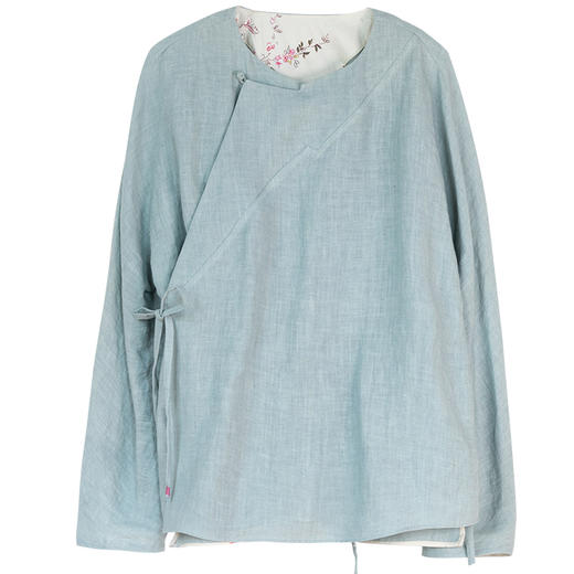 牧衣游原创 佰分佰细软汉麻净色短外套新款斜襟复古文艺开衫 花竹 商品图4