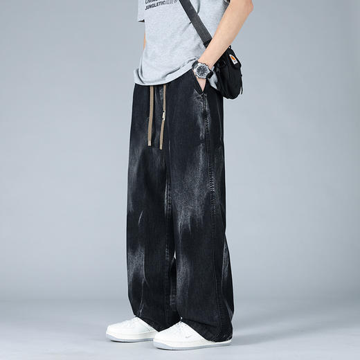 【DYF】大依优型大码男装直筒牛仔裤休闲风宽松舒适阔腿胖子加肥加大长裤男士潮流 商品图1