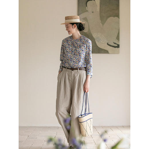 牧衣游原创重磅80支新疆棉印花布开襟衬衫休闲文艺碎花衬衣 霜枝 商品图2