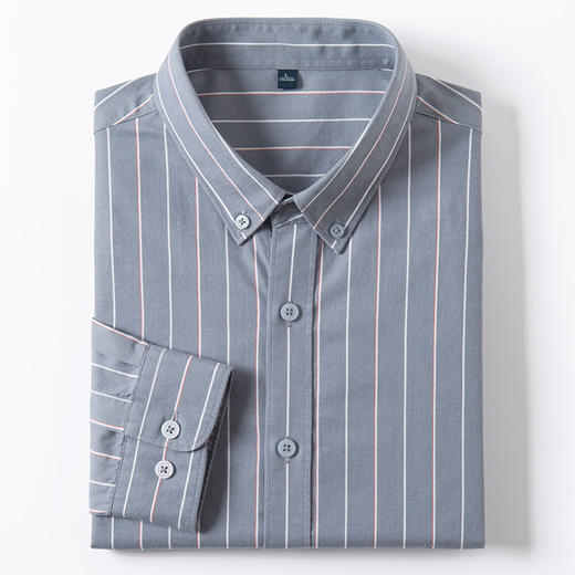 【100棉】罗蒙男士长袖条纹衬衫百搭通勤商务职业衬衫经典舒适翻领男衬衣 商品图2