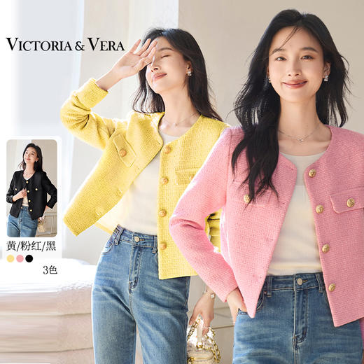 VICTORIA&VERA女装春季“法香告白”小香风高级感减龄金扣圆领短款外套 商品图0