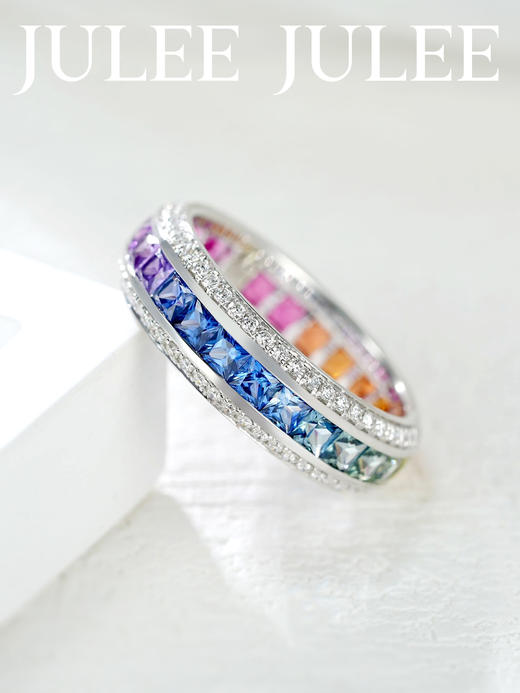 JULEE JULEE茱俪珠宝  18K白金/玫瑰金彩虹蓝宝石圈戒戒指 商品图5