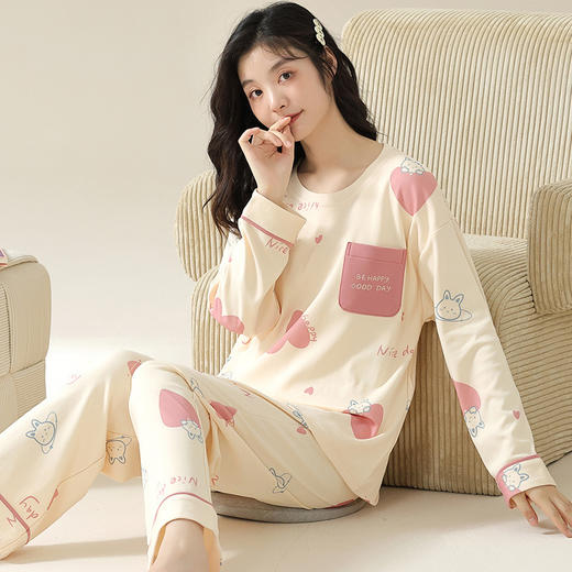 【交替的季节，不变的简约~】带胸垫睡衣 女春秋夏季 大码长袖 新款高级可外穿家居服套装-QQ 商品图2