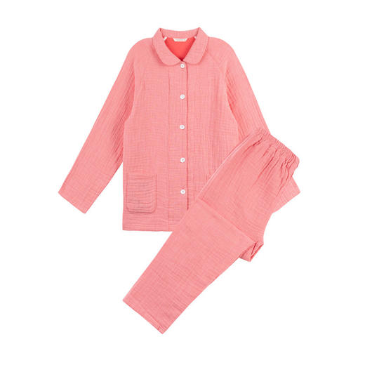 【纯棉细格四层纱睡衣】全棉四层纱家居服纯色多层纱睡衣男女情侣居家服套装 商品图4