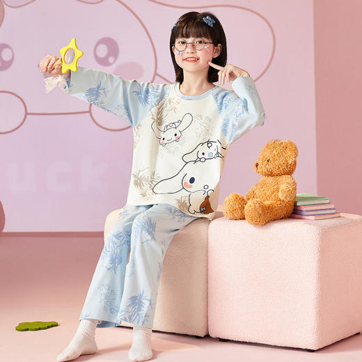【纯棉睡衣】春秋季 儿童睡衣可爱卡通 女童圆领长袖 中小大童薄款家居服  商品图11