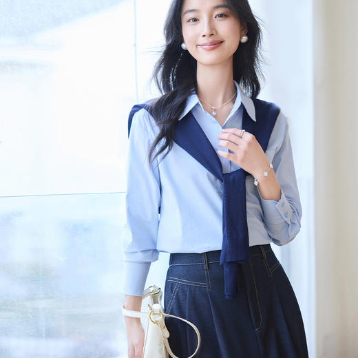 VICTORIA&VERA春季“圣马丁春日”可拆卸撞色披肩设计感高级休闲慵懒风衬衫 商品图3