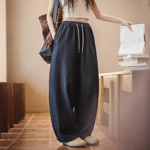 马登复古冰皮香蕉牛仔裤凉感柔软面料通勤萝卜裤松紧系腰裤子春女 商品图3
