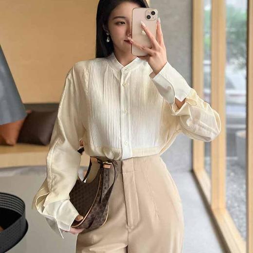 顺丰包邮洛诗琳35129轻柔细腻撞色设计打条小立领休闲衬衣82125 商品图3