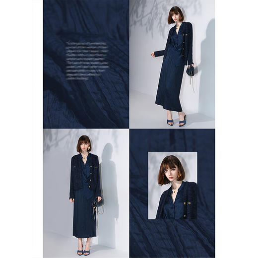 COCOBELLA丝光缎面压褶气质通勤半身裙温柔垂顺遮胯筒裙HS7026C 商品图3