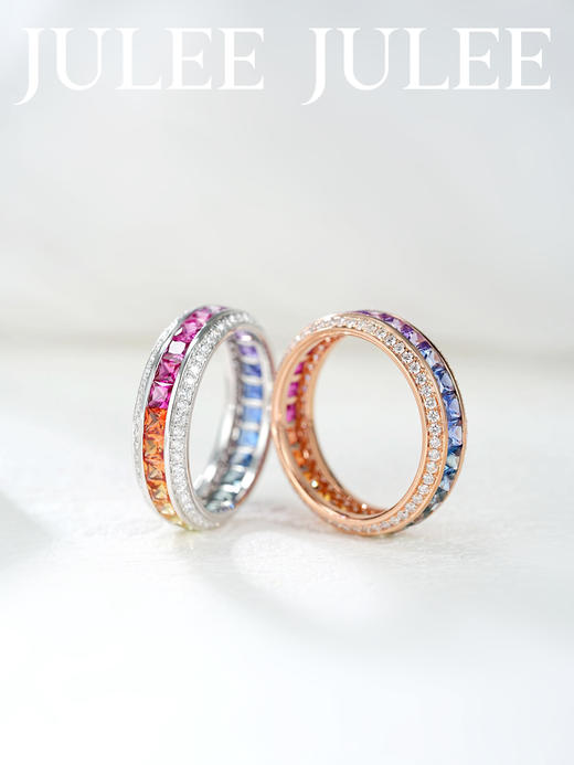 JULEE JULEE茱俪珠宝  18K白金/玫瑰金彩虹蓝宝石圈戒戒指 商品图0