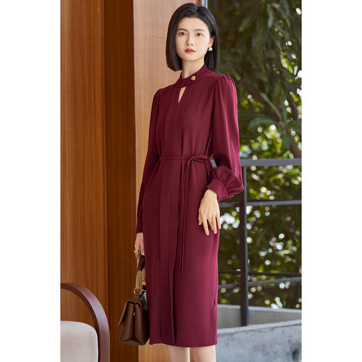 剩S/M/L/XL 米思阳2026春季新款知性气质安可拉红连衣裙修身显瘦系带5331 商品图0