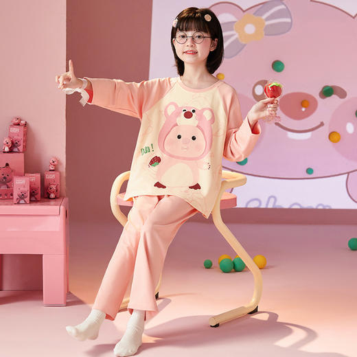 【纯棉睡衣】春秋季 儿童睡衣可爱卡通 女童圆领长袖 中小大童薄款家居服  商品图12