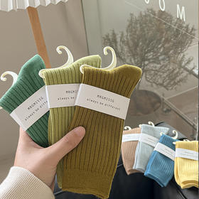 【堆堆袜！春秋薄款】棉袜女春秋薄款彩色双针ins潮纯色日系中筒袜秋冬长筒袜。ry