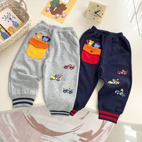 Miki童裤25春新卡通刺绣运动休闲裤男女宝宝外穿长裤舒适纯色童裤