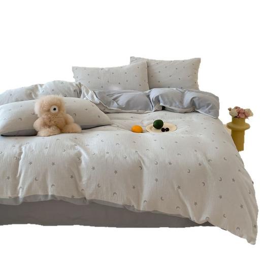 【A类全棉皱皱纱四件套】全棉双层纱四件套A类皱皱纱提花床品件套母婴星月亮 商品图5