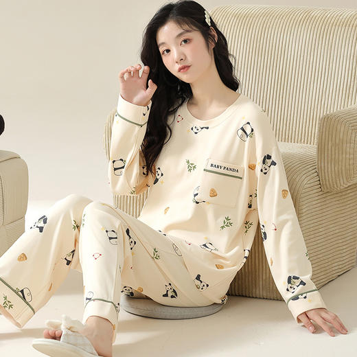 【交替的季节，不变的简约~】带胸垫睡衣 女春秋夏季 大码长袖 新款高级可外穿家居服套装-QQ 商品图1