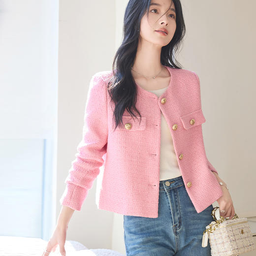 VICTORIA&VERA女装春季“法香告白”小香风高级感减龄金扣圆领短款外套 商品图6