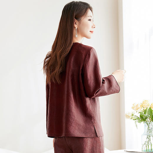 QS-62599598国风新中式香云纱圆领衬衫女外穿桑蚕丝衬衫女62599598 商品图3