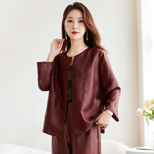 QS-62599598国风新中式香云纱圆领衬衫女外穿桑蚕丝衬衫女62599598 商品图2