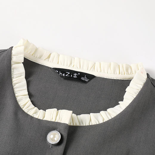 奢姿大码女装2025新款秋季套装裙短款气质花边圆领上衣加半裙套装9951920659 商品图3