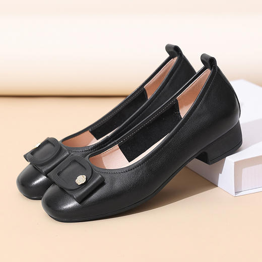 信诺2025年春季新款中老年真皮妈妈鞋舒适软底浅口休闲单鞋小坡跟5C1607-2 商品图1