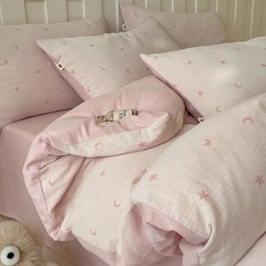 【A类全棉皱皱纱四件套】全棉双层纱四件套A类皱皱纱提花床品件套母婴星月亮 商品图6